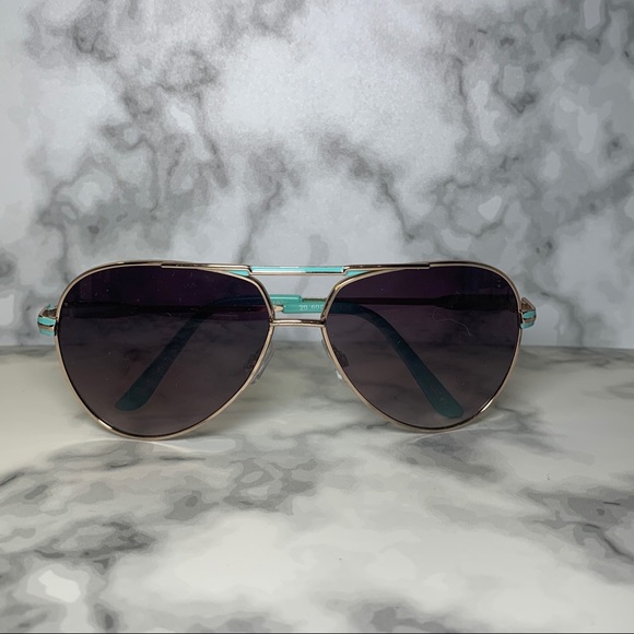 🕶 Teal Enamel & Gold Aviator Sunglasses 🕶 - Picture 2 of 9